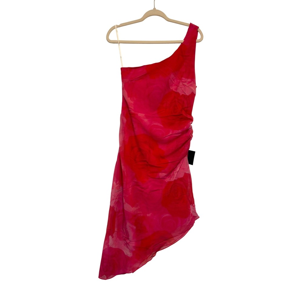 NWT Lulus Pretty Serene Pink Floral One-Shoulder Asymmetrical Midi Dress Sz M - Picture 4 of 8